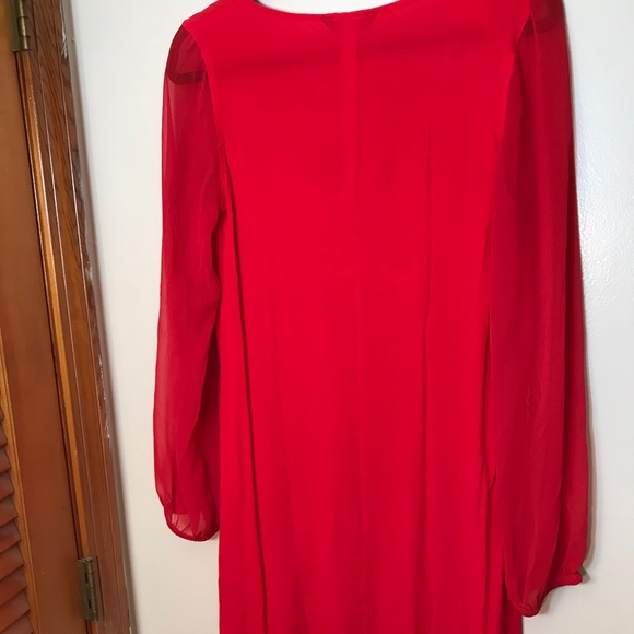 Express Red Long Sleeve Shift Dress - Picture 3 of 5